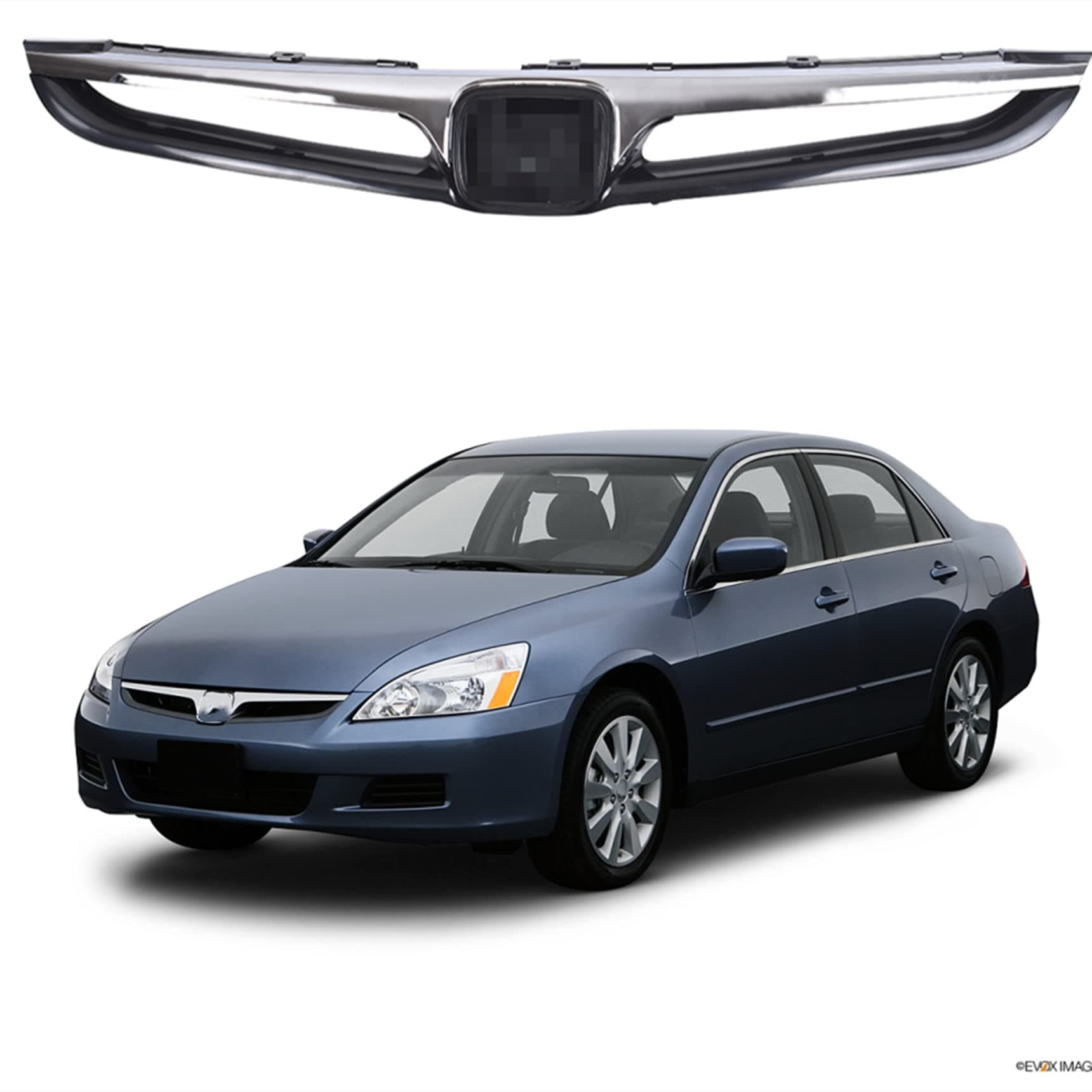 Front Bumper Grille Grill w/Chrome Molding Replacement for 2006-2007 Accord 4dr Sedan Replacement for HO1200179 Replacement for HO1210118