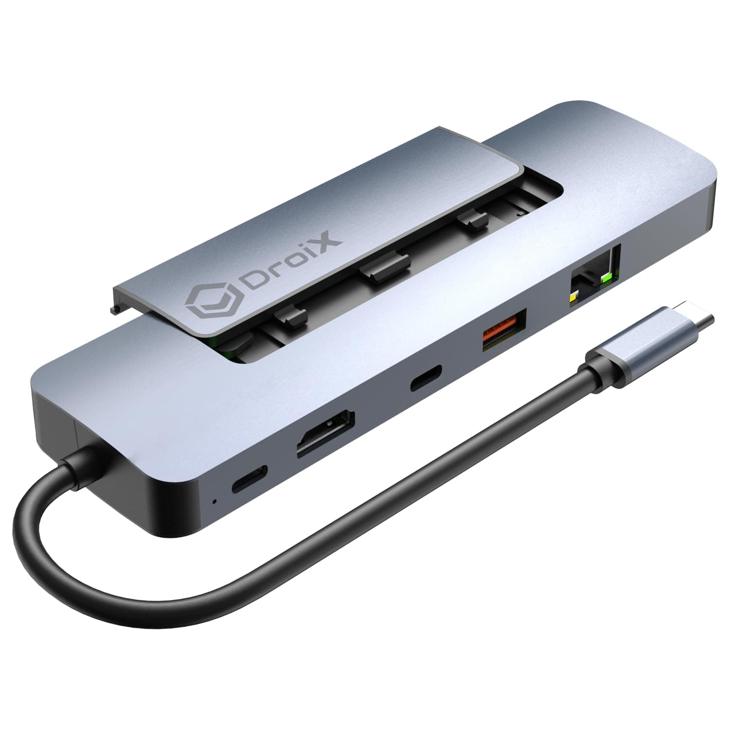 DroiX NH8 USB-C Hub Docking Station with NVMe SSD Enclosure, 8-in-1 Adapter, 4K HDMI, Ethernet, SD Card Reader, 100W PD, USB-C, for Laptop, MacBook Pro/Air, iPhone 15, iPad Pro, Steam Deck
