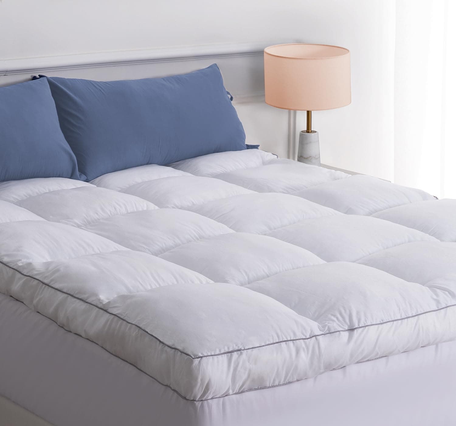 Marine Moon Mattress Topper Queen, Cooling Plush Bed Thick Pillow Top Pad, Hotel Quality Down Alternative for Queen Size with Deep Pocket,Soften Hardened Bed