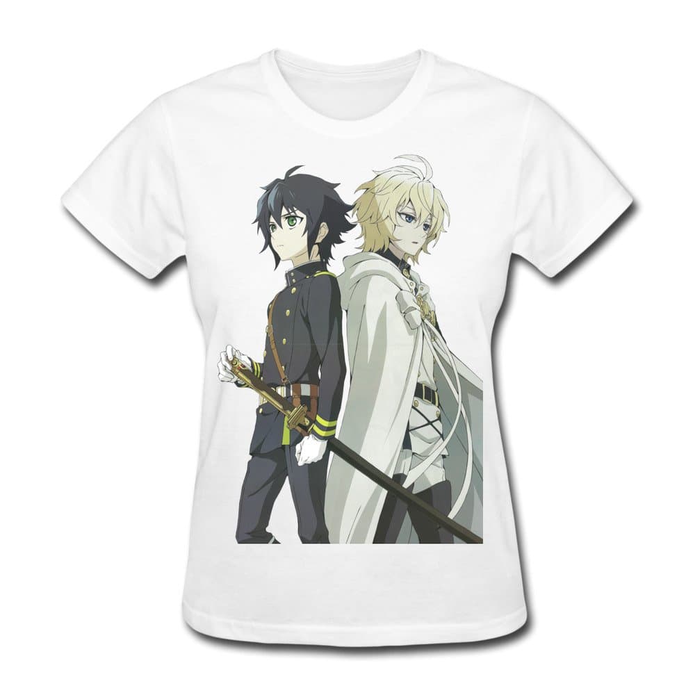 Sept Generic Women's Owari No Seraph Yuu X Mika Hyakuya T-shirt White