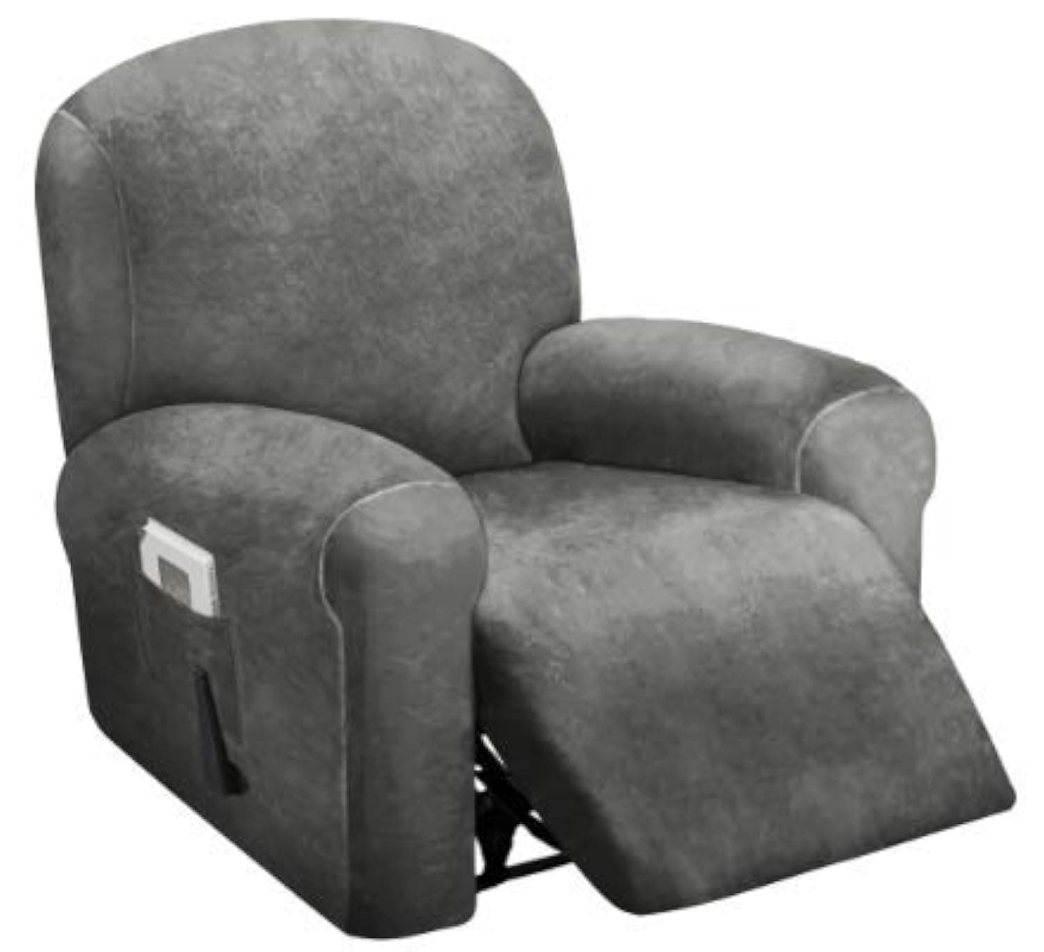 ULTICOR 4-Piece, 1 Seat Recliner Cover, Velvet Stretch Reclining Chair Covers for 1 Cushion Reclining Sofa, Single Seat Recliner Couch Cover, Thick, Very Soft, Machine Washable (Dark Grey)
