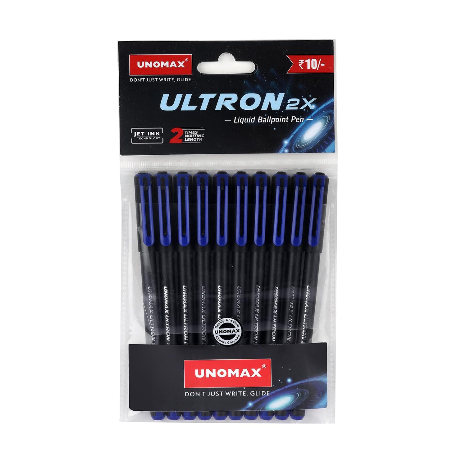 Ultron 2X Ball Pen - Set of 10 (Jet Blue) | Unleash the Art of Writing with Elegance | Matt Finish Body | 0.7mm Tip Size for Superior Precision | Jet Ink Technology for Effortless