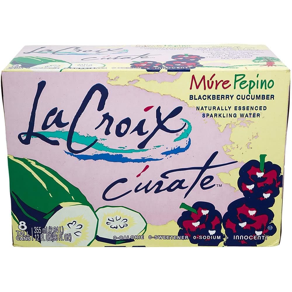 LaCroix (8 Pack) Cúrate Múre Pepino Sparkling Water, Blackberry Cucumber, 12oz Slim Cans, Naturally Essenced, 0 Calories, 0 Sweeteners, 0 Sodium, 12 Fl Oz (Pack of 8)