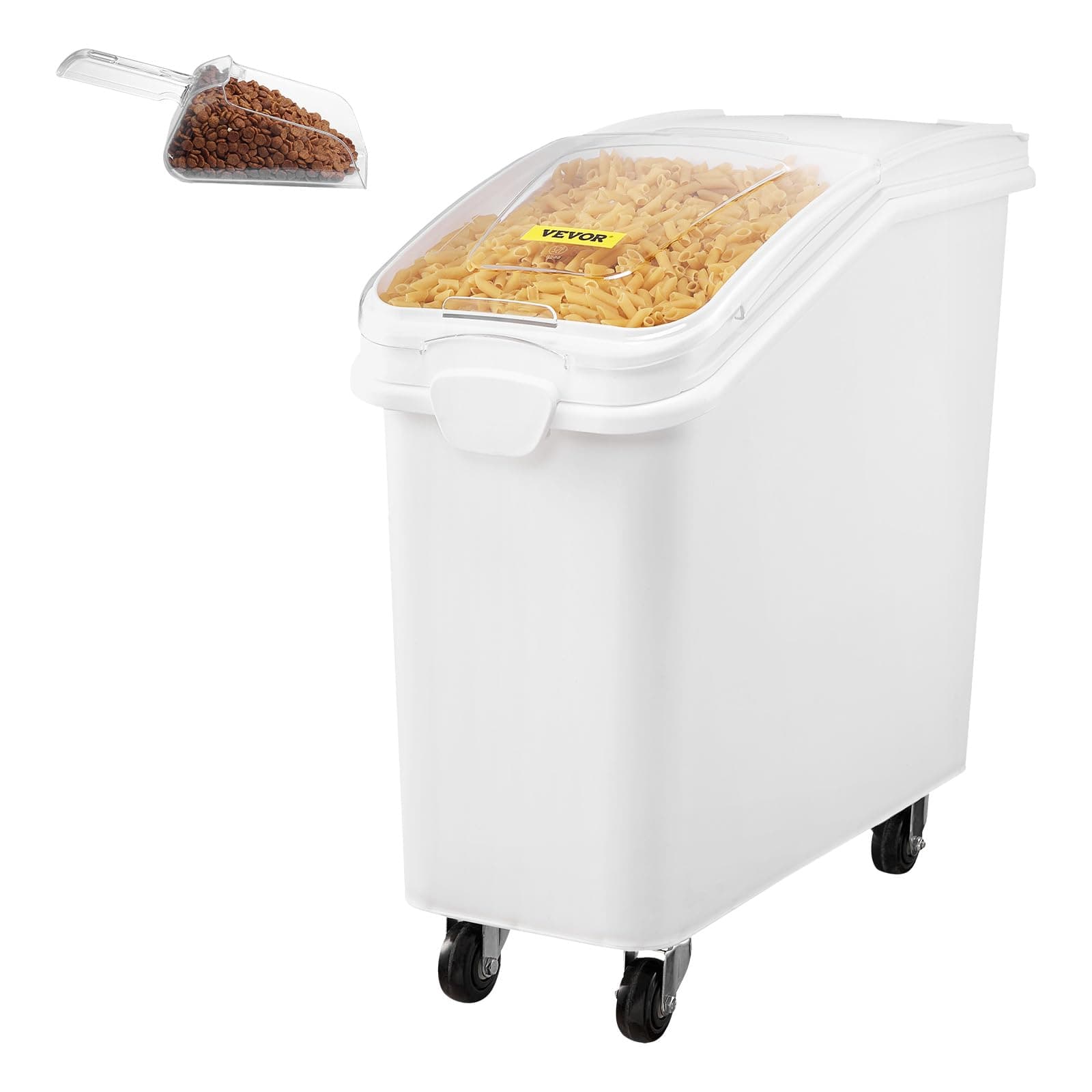 Mophorn 21 Gallon Food Storage Containers 500 Cup Ingredient Bin with Scoop and Sliding Lid Commercial Food Container Ideal for Rice storage, Dog Food Container, Flour and Sugar Containers, White