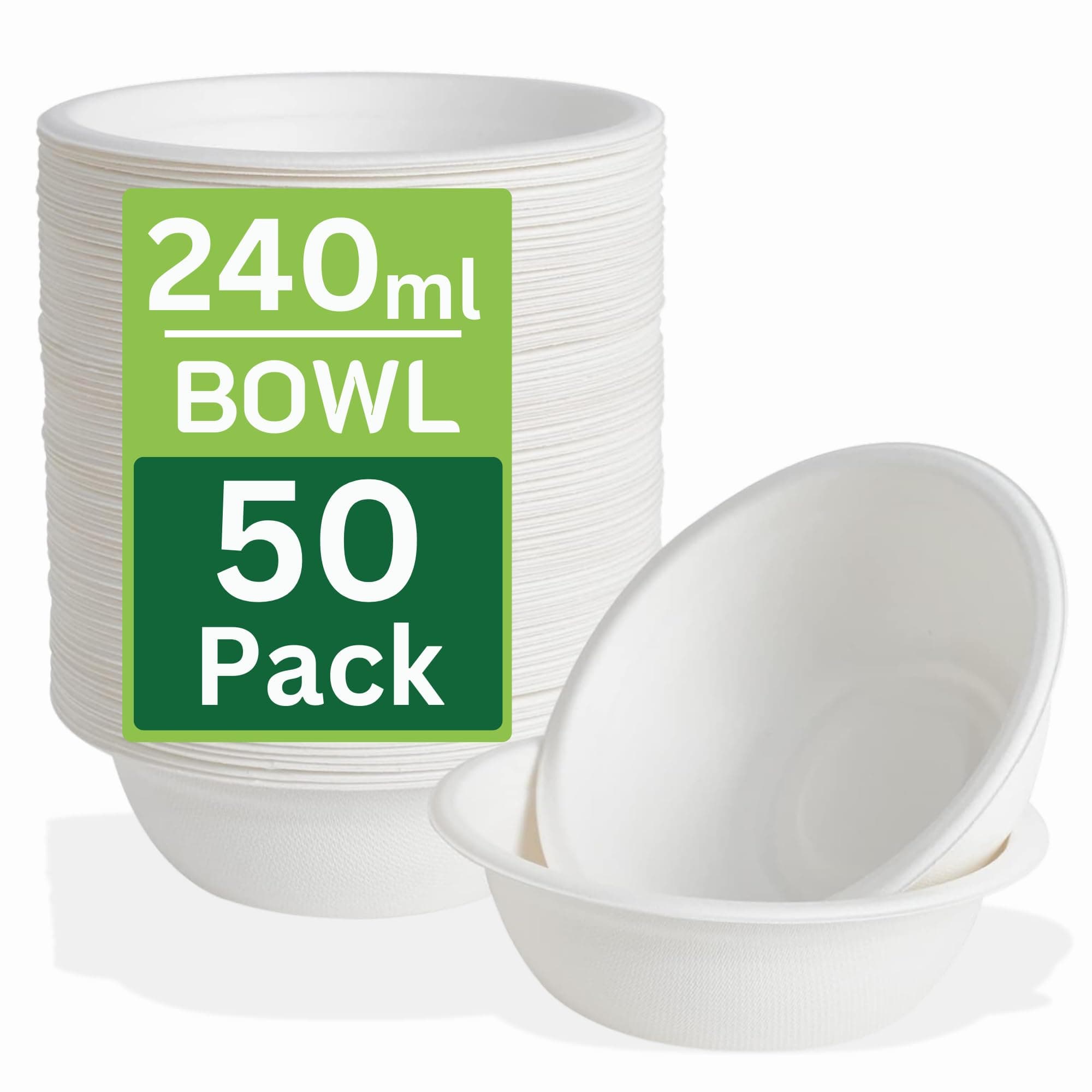 50 Pack Strong Paper Bowls – 240ml Small Disposable Compostable Bagasse Bowl for Party – (4.5 x 1.77 inches) Biodegradable Microwavable Soup Bowls - Idea for Dessert Milk Salad Cereals