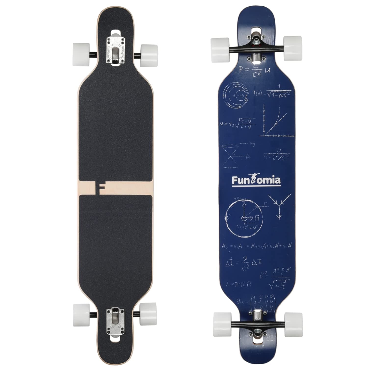 FunTomia® longboard skateboard, complete drop through cruiser with Mach1® Abec-11 high speed ball bearing T-tool, Modell Freerider - Farbe Mathe + T-Tool