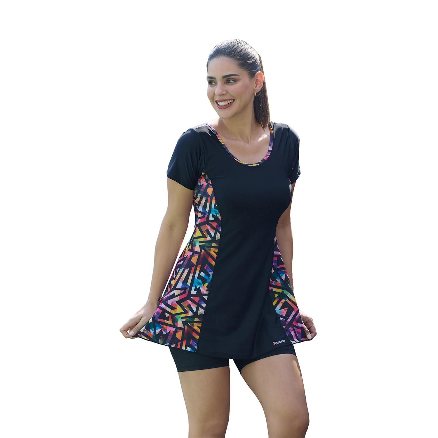 Poly Spandex Swimming Costume for Women I Removable Pads I Half Sleeves I Half Length