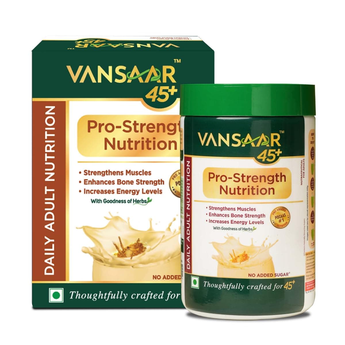 Vansaar 45+ Pro-Strength Complete Nutrition Drink 400 grams,Drink for 45+ Unisex with potent herbs like Ashwag&ha & Hadjod,Highest absorption Protein & Vitamins to Strengthen Muscle