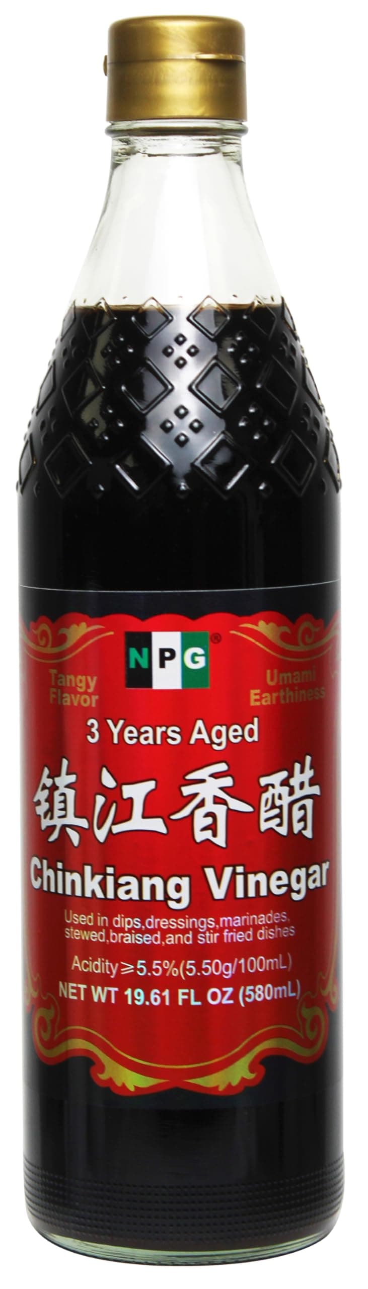 NPG Chinkiang Vinegar 19.61 Fl Oz (580ml), 3 Years Aged Zhenjiang Black Rice Vinegar, Naturally Brewed Chinese Black Vinegar For Dumplings, Xiao Long Bao, Sushi, Salad, Marinade, Stir Fry