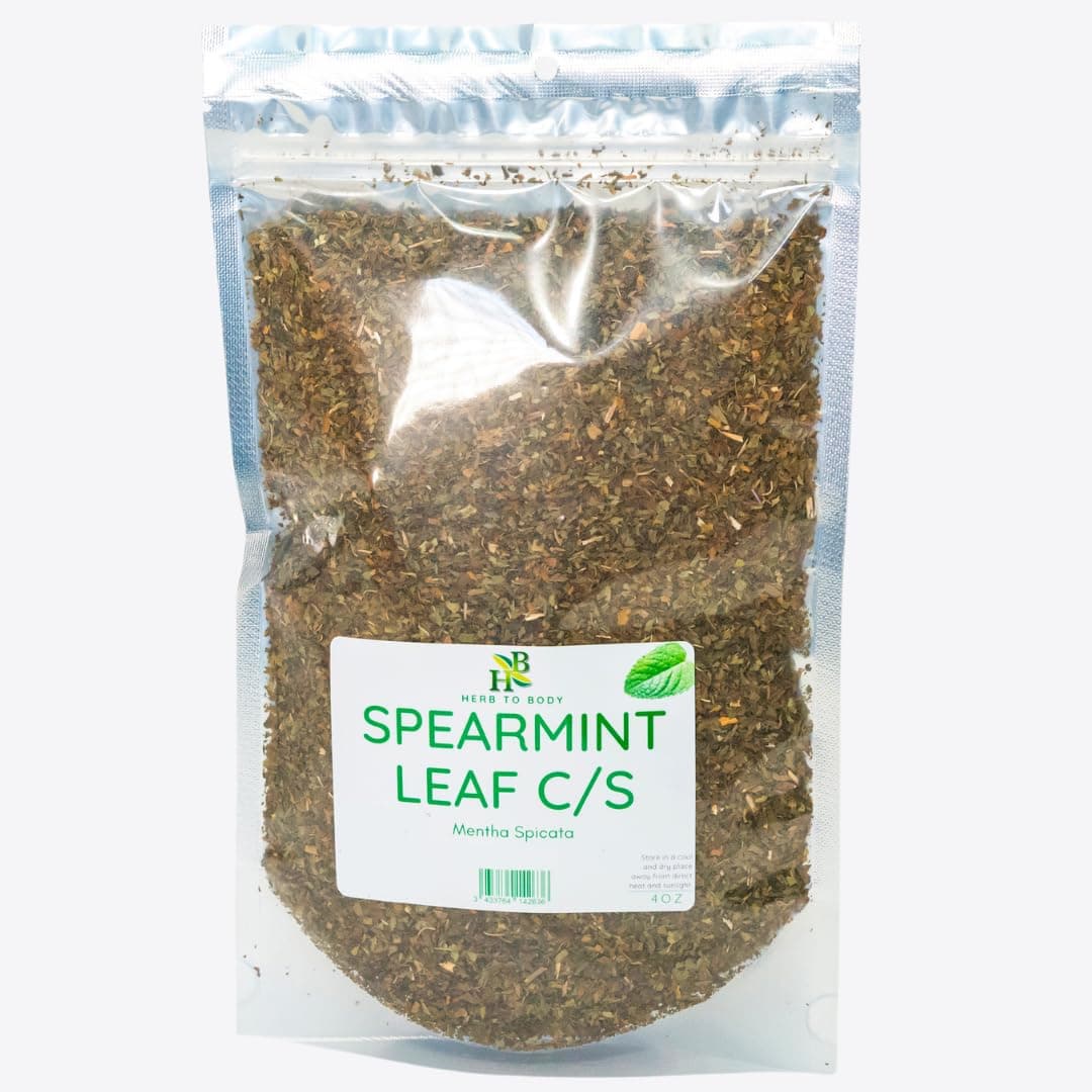 Herb To Body Spearmint Leaf Cut and Sifted - Mentha Spicata, Finely Ground Dried Spearmint Leaves for Spearmint Tea, Mint Tea Blends, Herbal Infusions & Culinary Recipes, Resealable Pouch, 4 oz