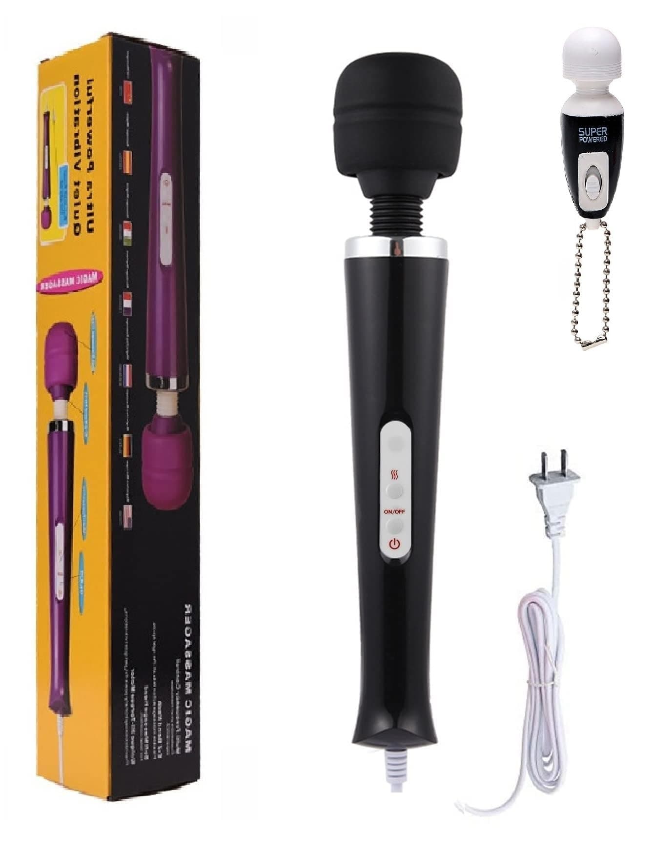 Body Massager Handheld Vibrating Powerful Electric Back Massage for Woman Sports Recovery Muscle Aches Pain Shoulder Leg Foot Long Handle Tool and Small Toy (Black Big and Mini Toy)