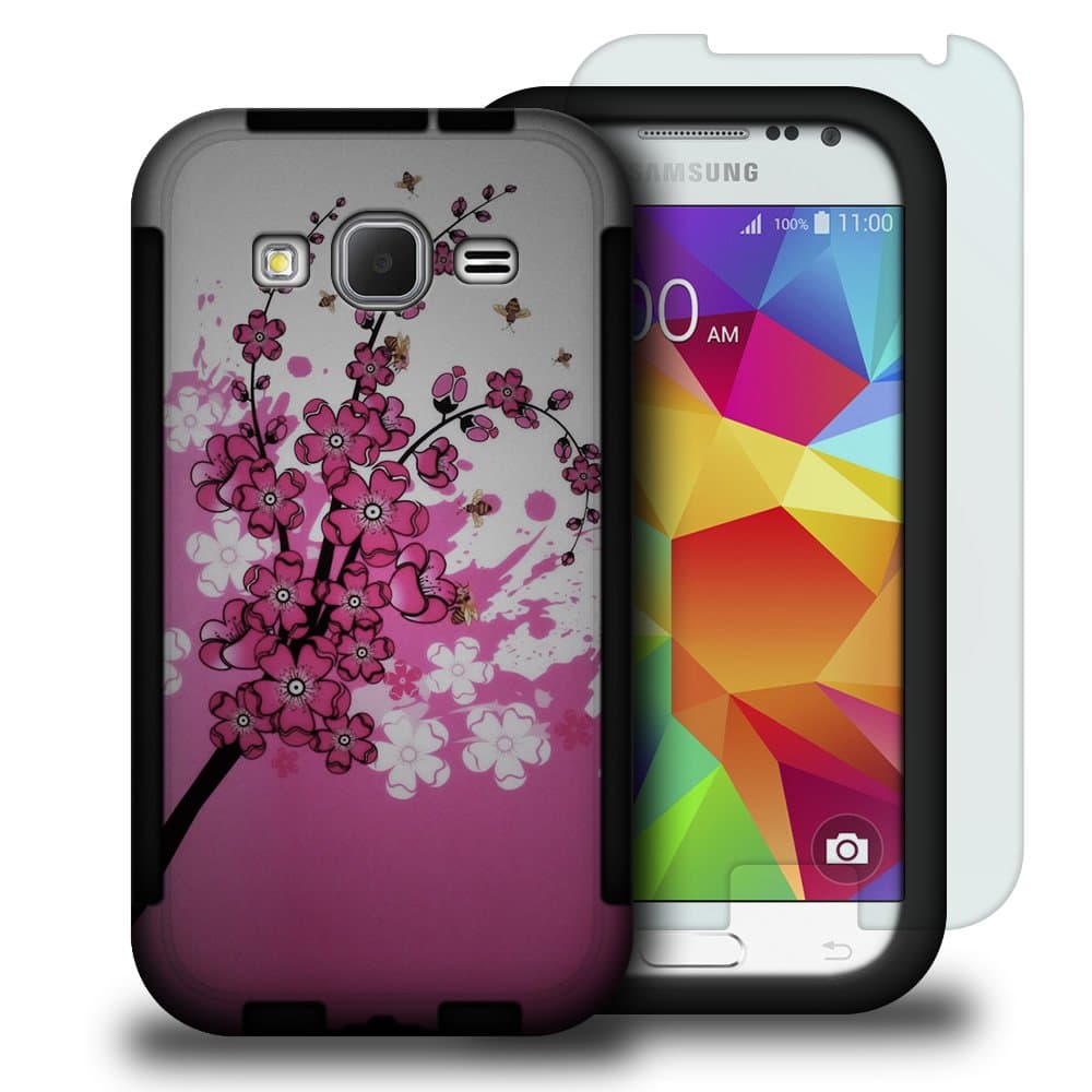 Galaxy Core Prime Case, CoverON for Samsung Galaxy Core Prime / Prevail LTE Hybrid Case [VitaCase Series] Ultra Slim Fit Hard Polycarbonate Rubberized Back Phone Cover (Spring Flower)