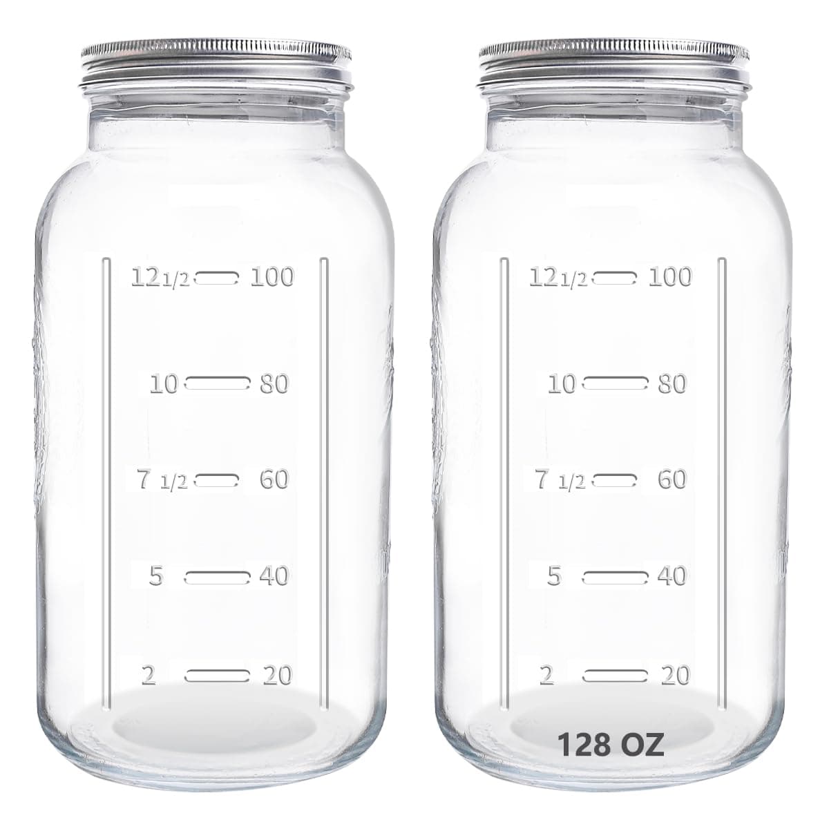 eleganttime 128 oz Mason Jars Extra Wide Mouth 2 Pack, 1 Gallon Glass Large Jars with Airtight Lid, Safe for Food Storage,Curing, Fermentation and Preservation(Not standard wide mouth)