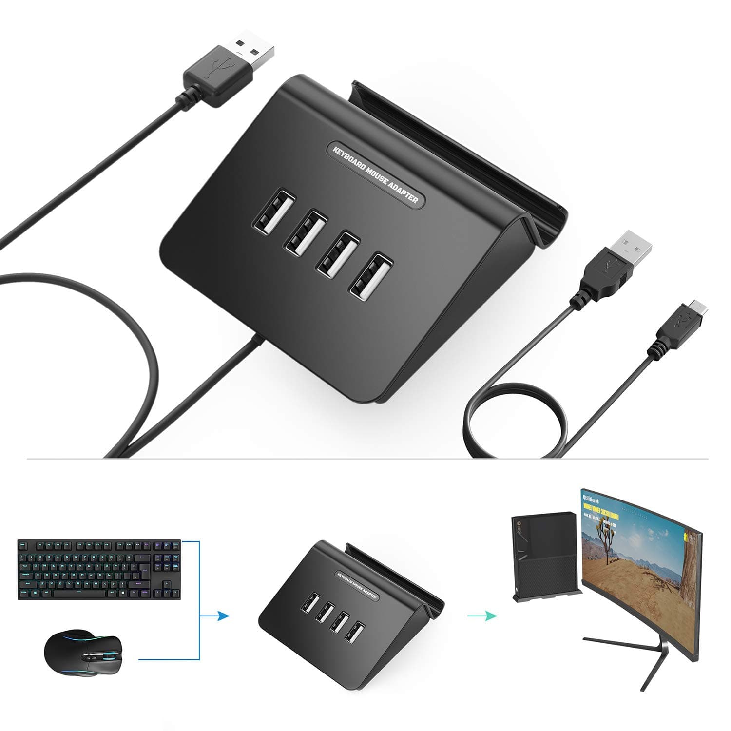 [Upgraded Version]DELTA Essentials Keyboard and Mouse Adapter GameHub for Nintendo Switch / Xbox One / PS4 / PC(Sync Cable Included)