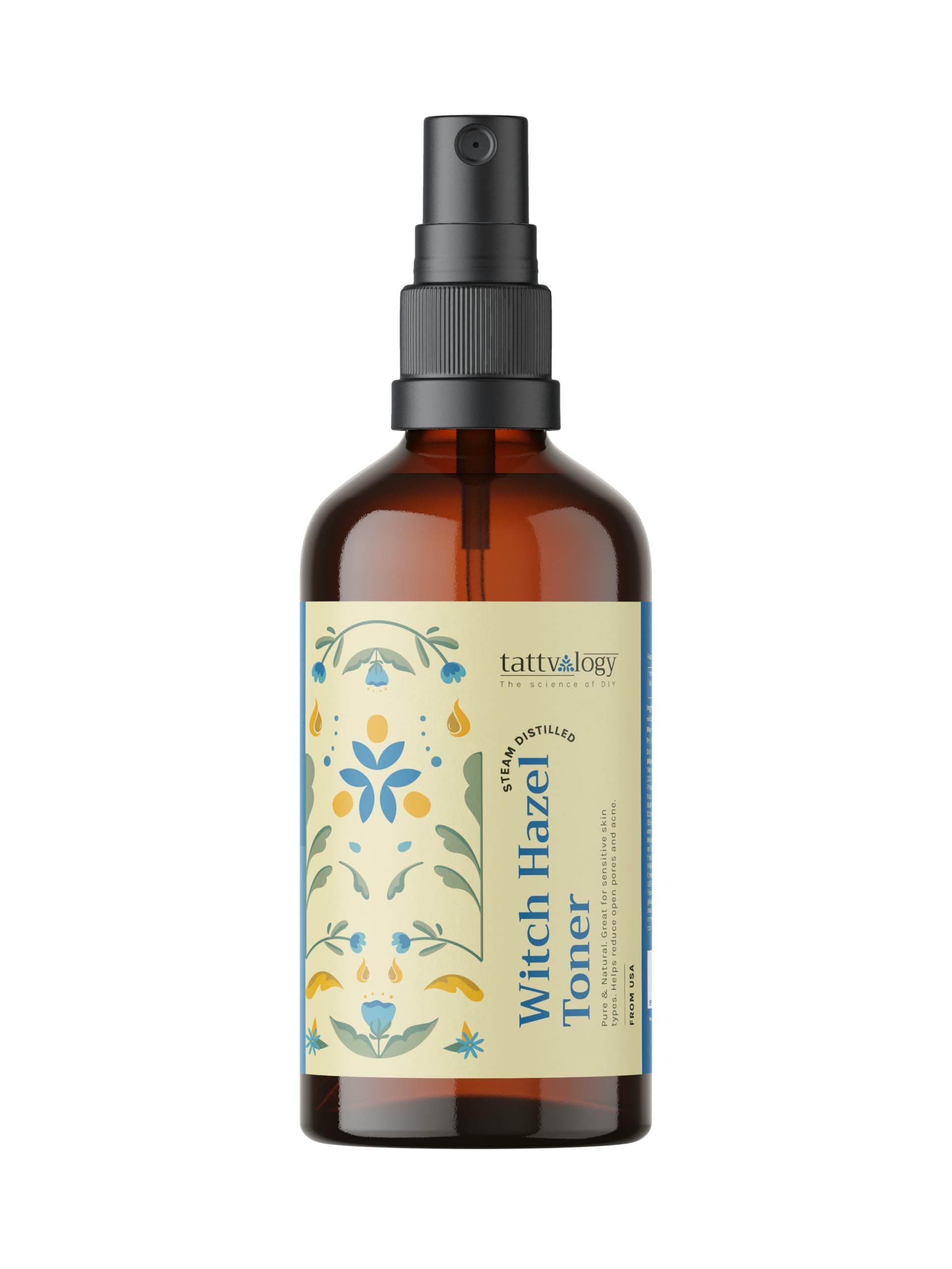 Tattvalogy Pure Witch Hazel Distillate Toner | Alcohol-Free Toner & Astringent for Face | Steam Distilled from Bark & Leaves | Tightens Pores, Controls Oil & Calms Skin | Natural Cleanser For Face