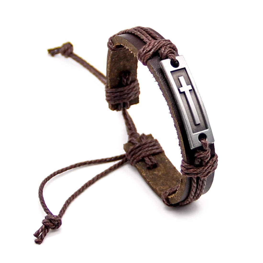 LNKRE JEWELRY Fashion Leather Criss Cross Bracelet Religious Christian Adjustable Wrap Bangle