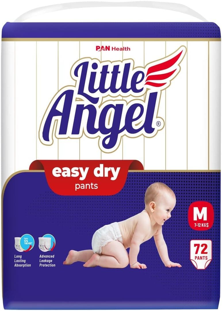 Little Angel Baby Easy Dry Diaper Pants With 12 Hrs Absorption Medium (M) Size 72 Count, 7-12 Kgs - M (72 Pieces)