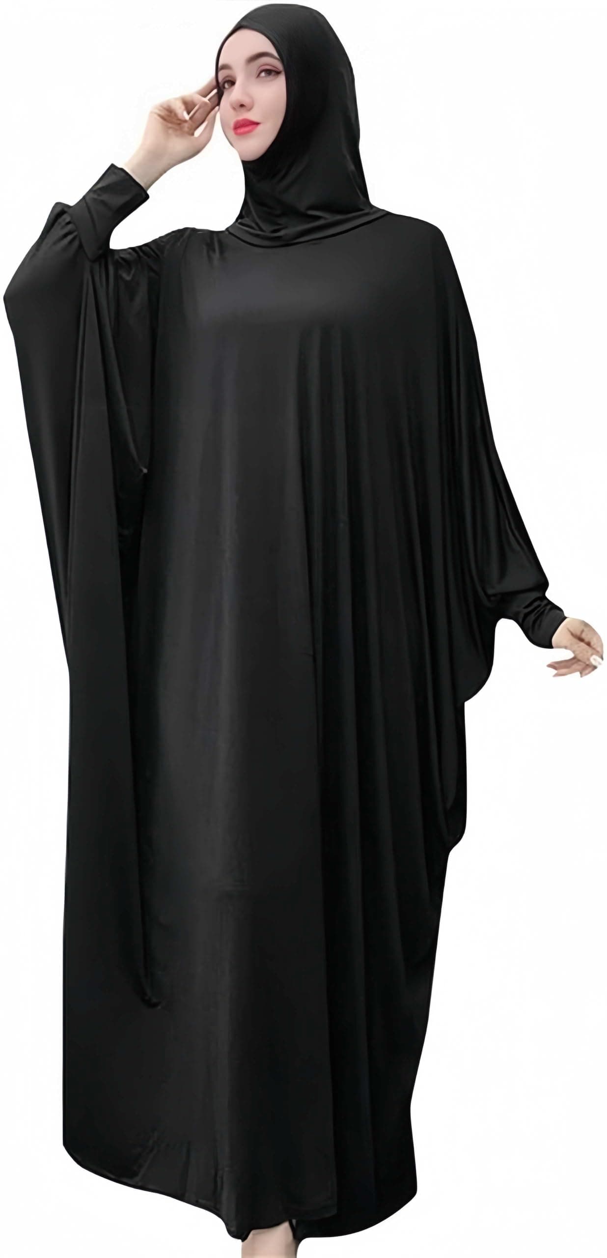 Women's Solid Muslim One-Piece Prayer Dress Abaya Kaftan with Hijab Full Length Dress