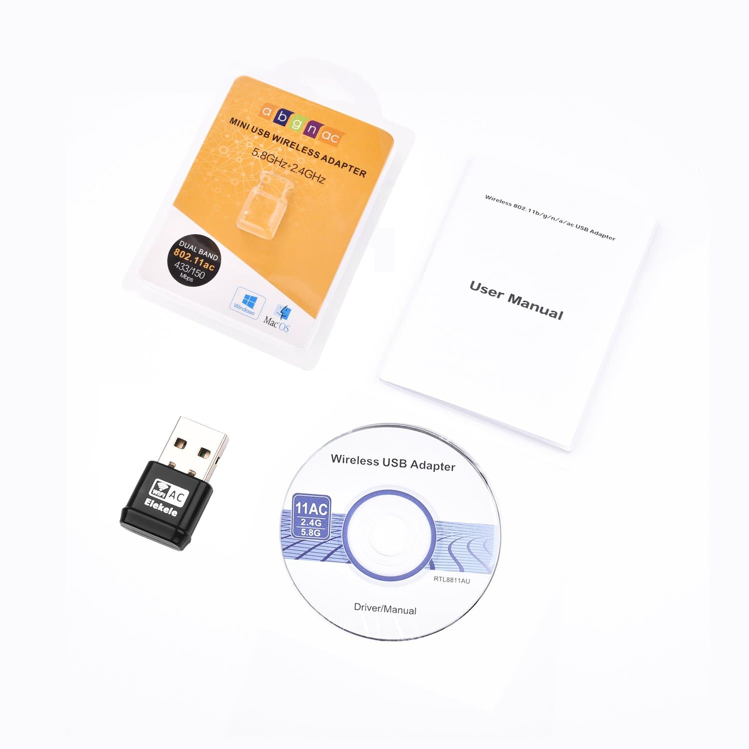 USB Wifi Dongle, AC 600Mbps Dual Band 2.4G/5.8G Wireless USB Network Adapter with IEEE 802.11 b/g/n/ac for Laptop/Desktop ,Supports Windows XP/Vista/7/8/8.1/10, Linux 2.6 or above, Mac OS X 10.6--10.12(600 Mbps)