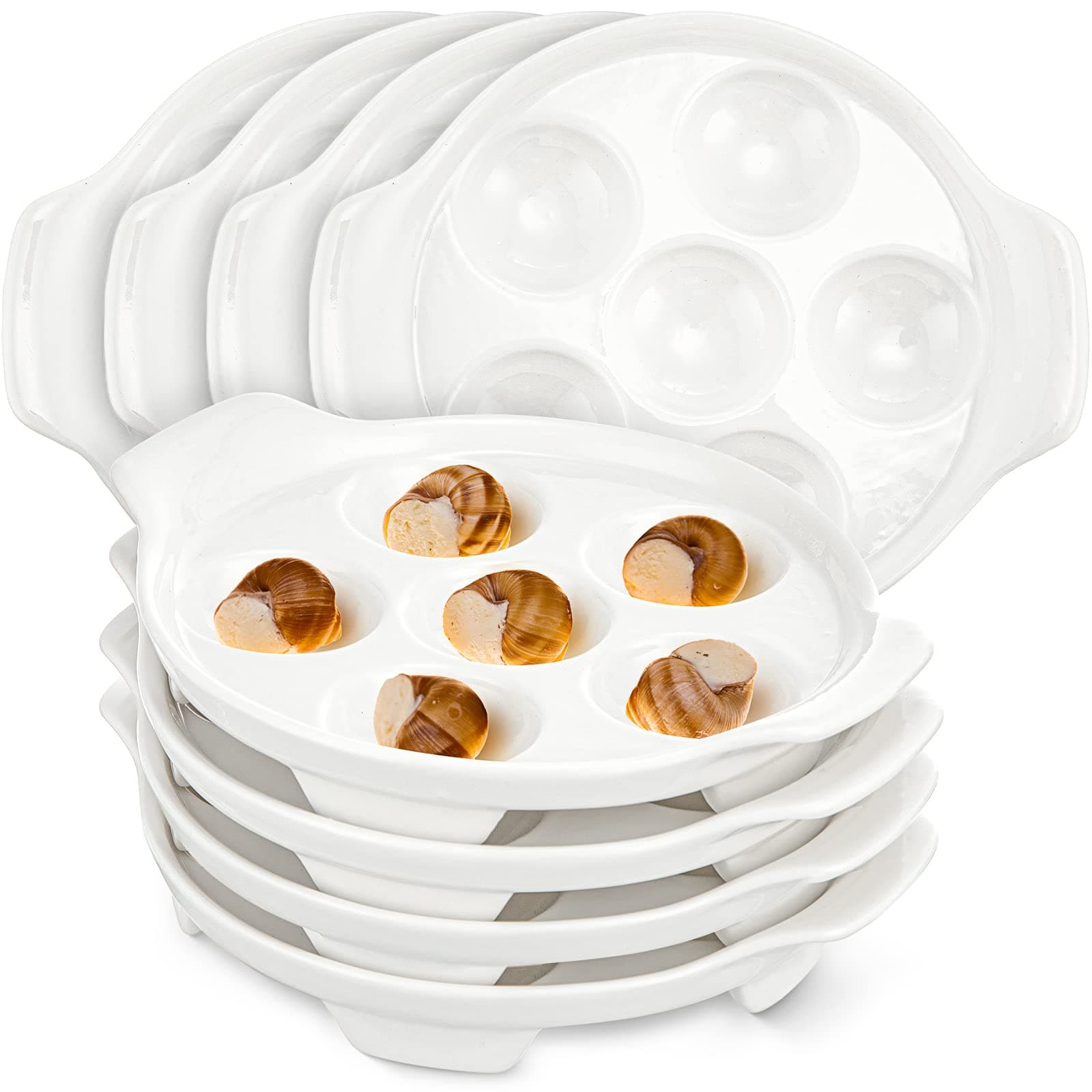 Xinnun 8 Pieces Ceramic Escargot Plates Bulk White Escargot Baking Dish with 6 Holes Footed Porcelain Snail Plate Oven Safe Ceramics for Mushroom Seafood Home Restaurant Hotel Kitchen