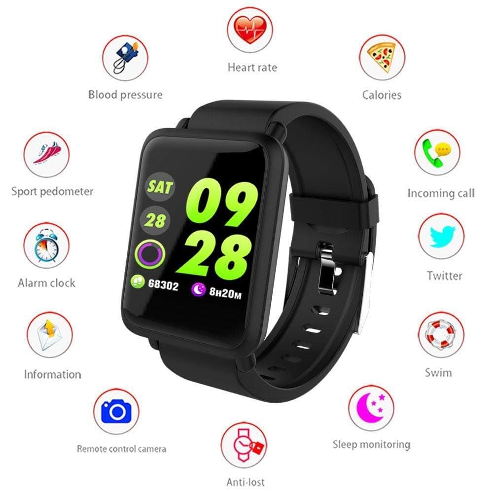 stylebeats Smartwatch Bracelet, Fitness Tracker with Colour Screen, Heart Rate, Blood Pressure Monitor (Black)