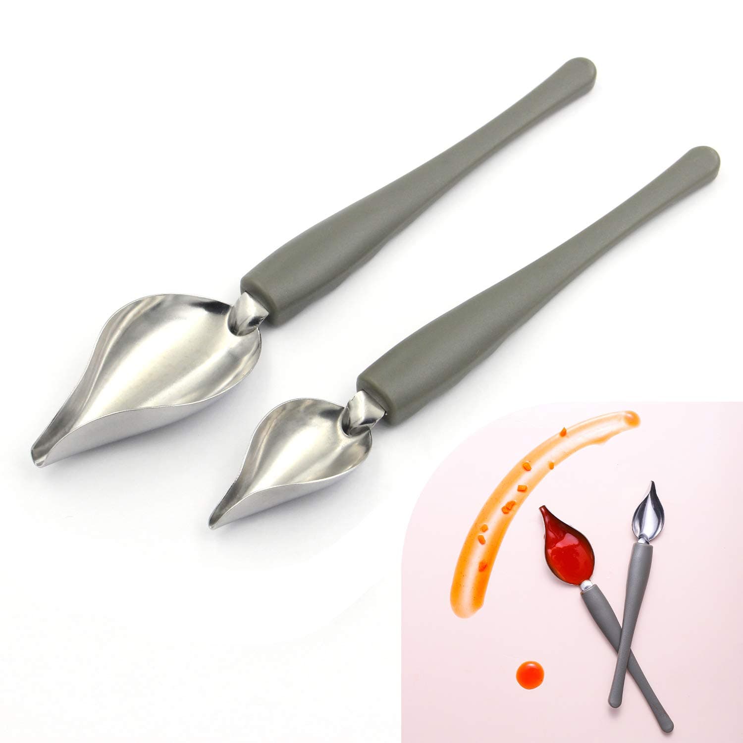 Lohas SelectProfessional Small Precision Culinary Drawing Decorating Spoons Set,2 Pcs Multi-use Stainless Steel Chef Culinary Drawing Spoons for Decorative Plates,Cake,Dessert with Comfortable Handle