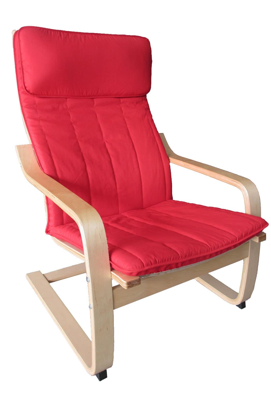 Happilar Chair Bentwood Armchair with Cushion, Natural Frame and Red Cover