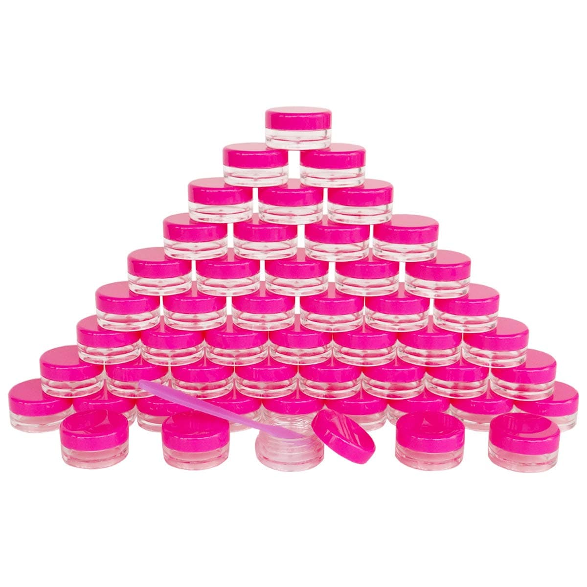 50pcs, 3Gram 3ml BPA Free Small Jars, Cosmetic Sample Empty Plastic Container, Round Pot Rose Red Screw Cap Lid, for Makeup, Eye Shadow, Nails, Powder, Jewelry, Gems, Beads, Free 50x Dispense Spatulas