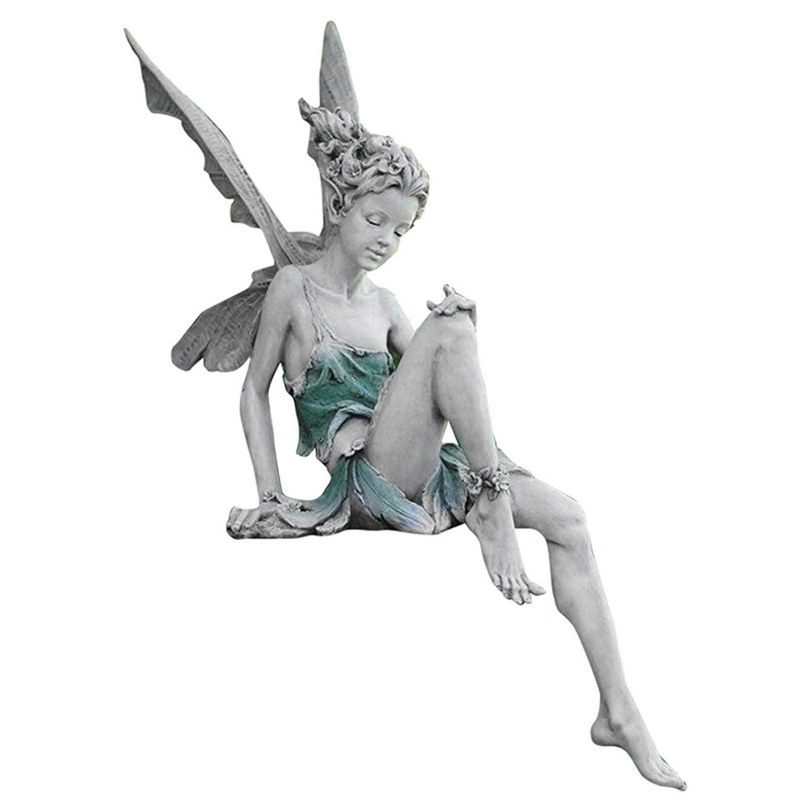 EKDJKK Sitting Fairy Statue Garden Ornament Resin Craft Landscaping Yard Decoration Park Lawn Decoration Home Patio Garden White