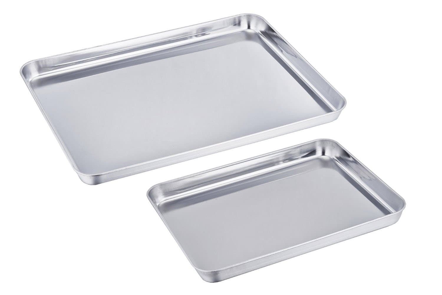 Sixly Stainless Steel Baking Sheet Bakeware Cookie Pan Tray Set Professional Set of 2 Silvery
