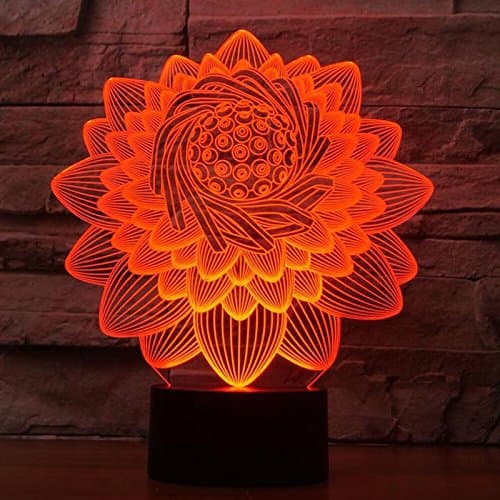 Tissen 3D Lotus Flower Night Light 7 Colors Mood Light Touch Switch USB Table Desk LED Light Present Kids Home Party Birthday Gift