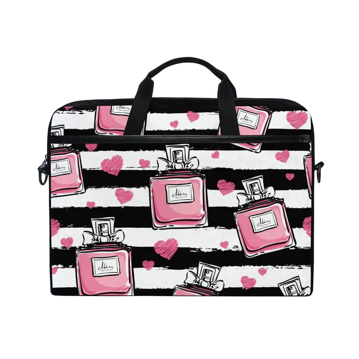 HELVOON Pink Love Perfume Pattern Laptop Shoulder Messenger Bag Computer Briefcase Business Notebook Sleeve Cover Carrying Handle Bag for 14 inch to 15.6 inch