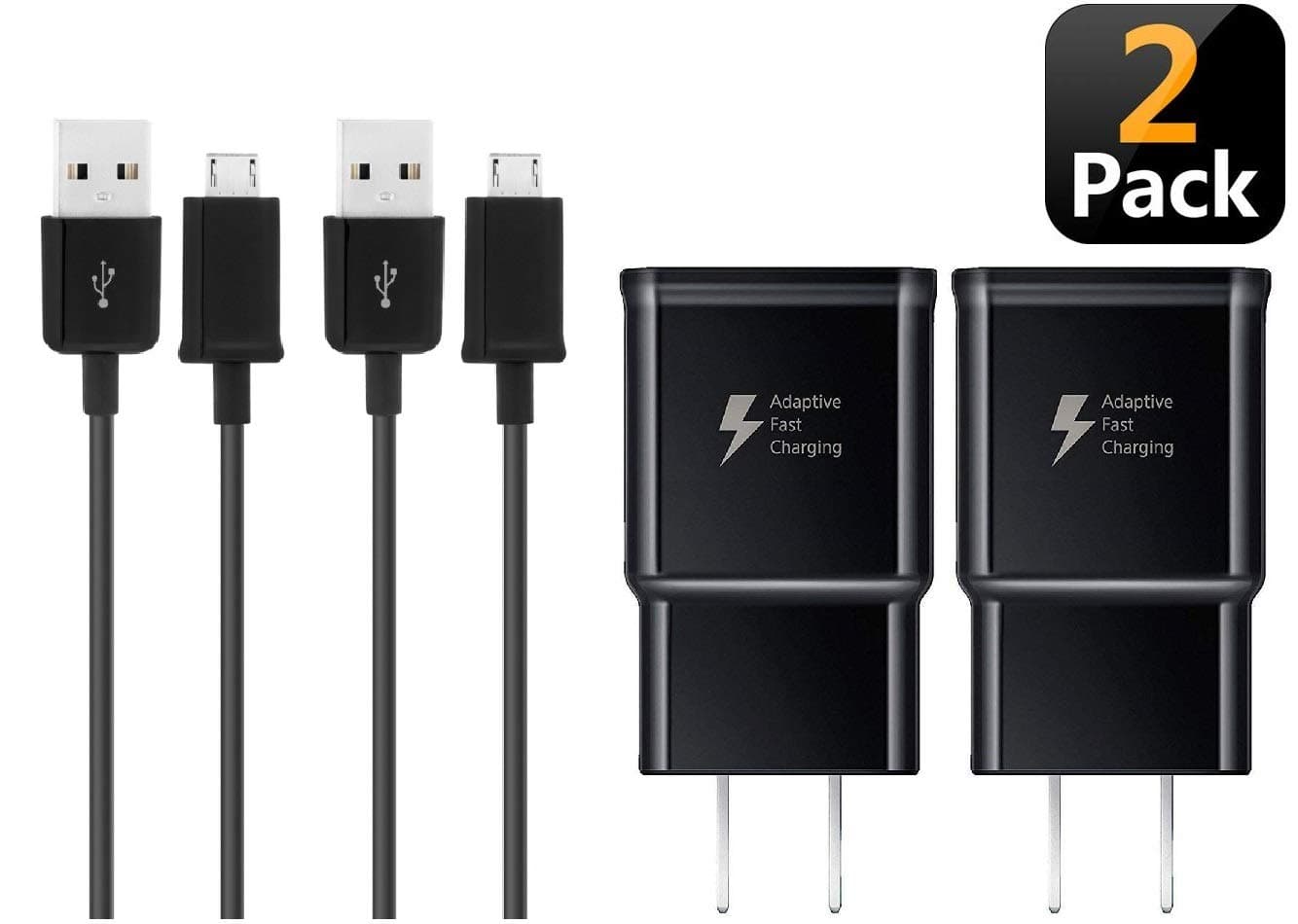 Adaptive Fast Wall Charger Compatible with Samsung Galaxy S7 / S7 Edge / S6 / S6 Edge and LG G2 / G3 / G4-2 Pack (Wall Chargers Adapter and Micro USB Cables)
