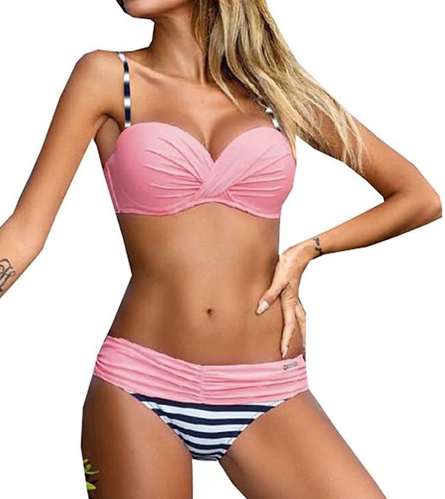 Lukitty Women's Push Up Bikini Set Two Piece Strapless Bathing Suit Swimsuit