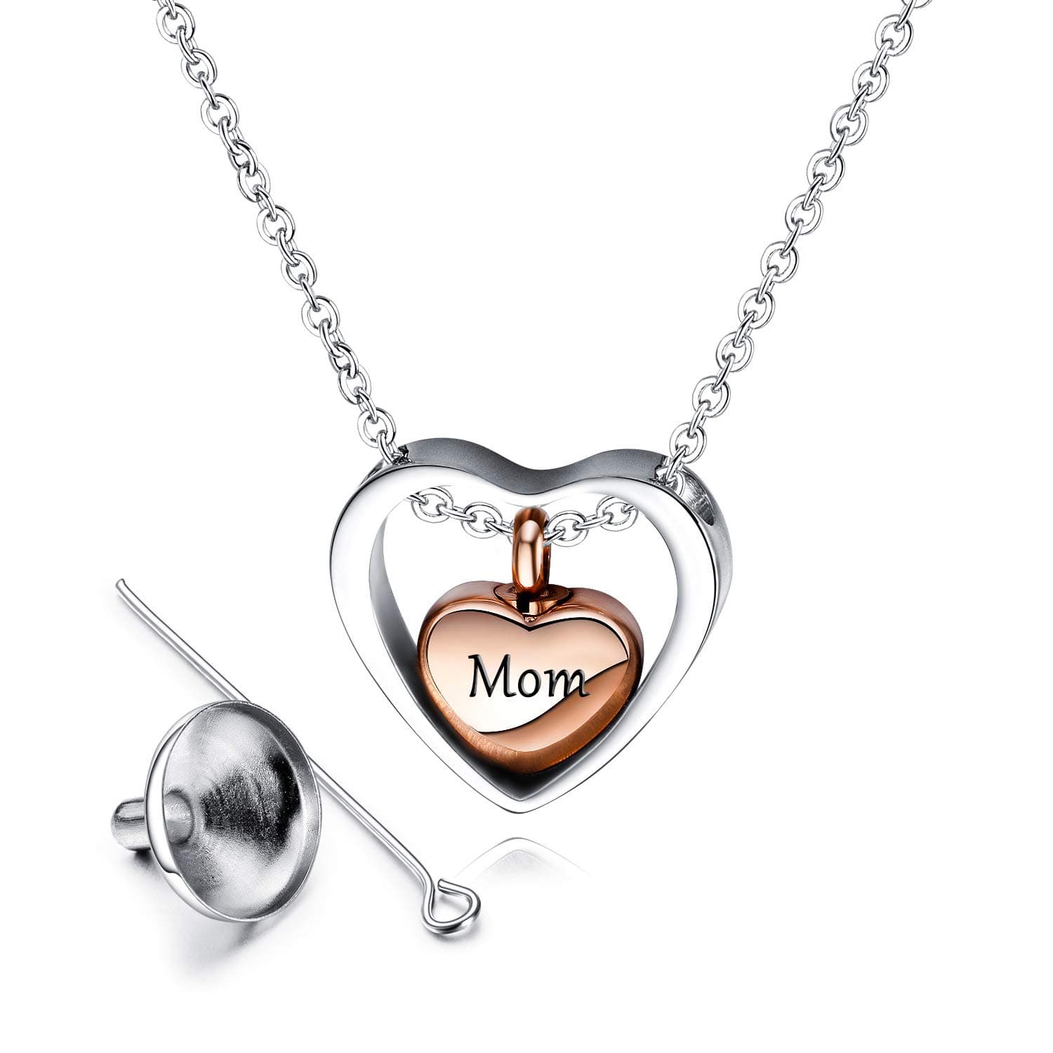 YOUFENGLove Heart Cremation Jewelry 14K Rose Gold Plated Urn Necklaces for Ashes Memorial Urn Locket Stainless Steel Keepsake Jewelry