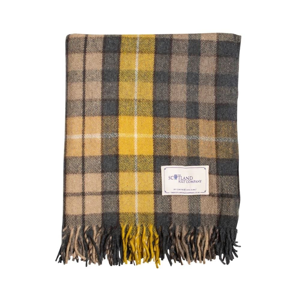 Scottish Throw Large Wool Tartan Rug in Buchanan Natural - Warm Picnic Travel Blanket - 60 x 70”