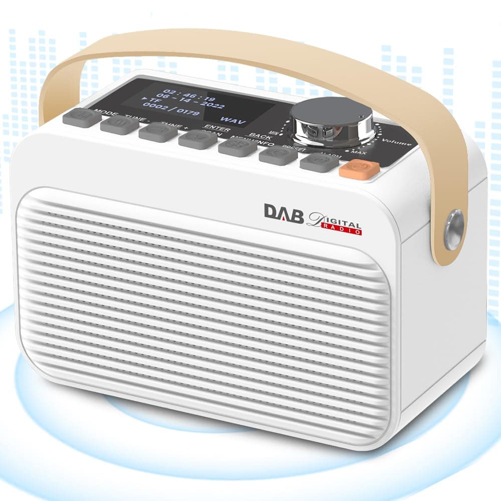 DAB/DAB+ & FM Digital Radio,Mains and Battery Powered Radio,Portable Rechargeable DAB Radio with Bluetooth/TF/U Disk,80 Preset Stations,Dual Alarm Clock,Headphone Input,LED Display,for Home,Travel