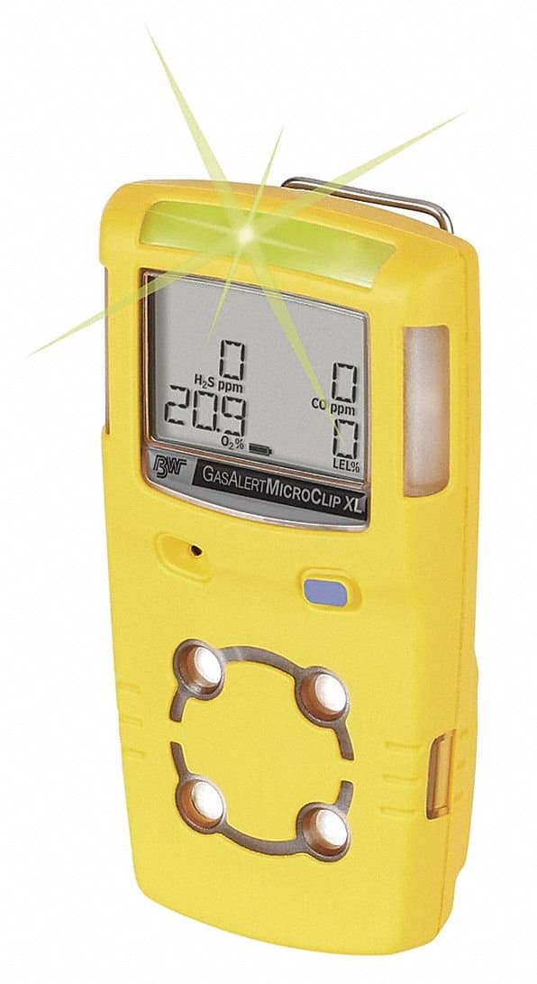BW Technologies MCXL-XWHM-Y-NA GasAlertMicroClip XL 4 Gas Detector, CO, H2S, LEL and O2, Yellow