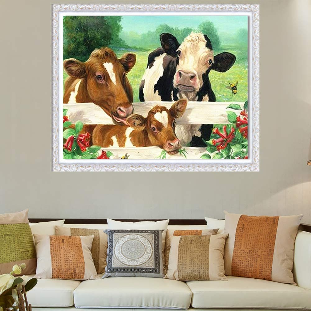 Ghuicja 5D DIY Cows Diamond Painting Kits for Adults and Beginners,Farm Style Diamond Art Paint with Round Diamonds Full Drill Gem Art Kit for Home Wall Decor Christmas Gifts 15.7x11.8in