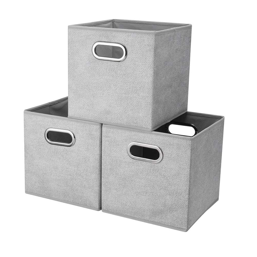 Fabric Cubicle Storage Cubes Bins 10.5x10.5 x 11 In Pattern Collapsible Storage Cube Boxes Grey White Cloth Storage Cubes Baskets Foldable Inserts Drawer Storages for Cube Organizer Storage QY-SC14-3