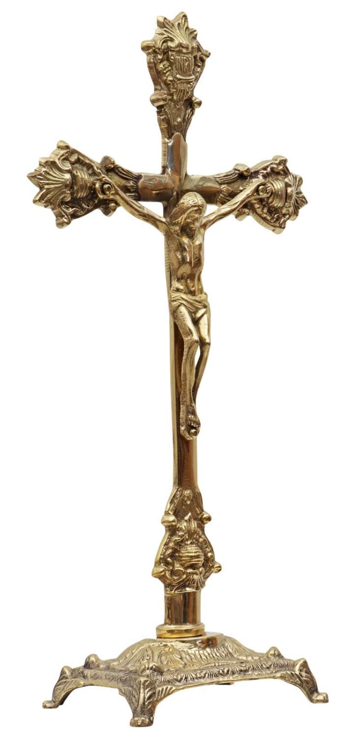aubaho Crucifix cross stand cross brass in nostalgia anitque style 39cm