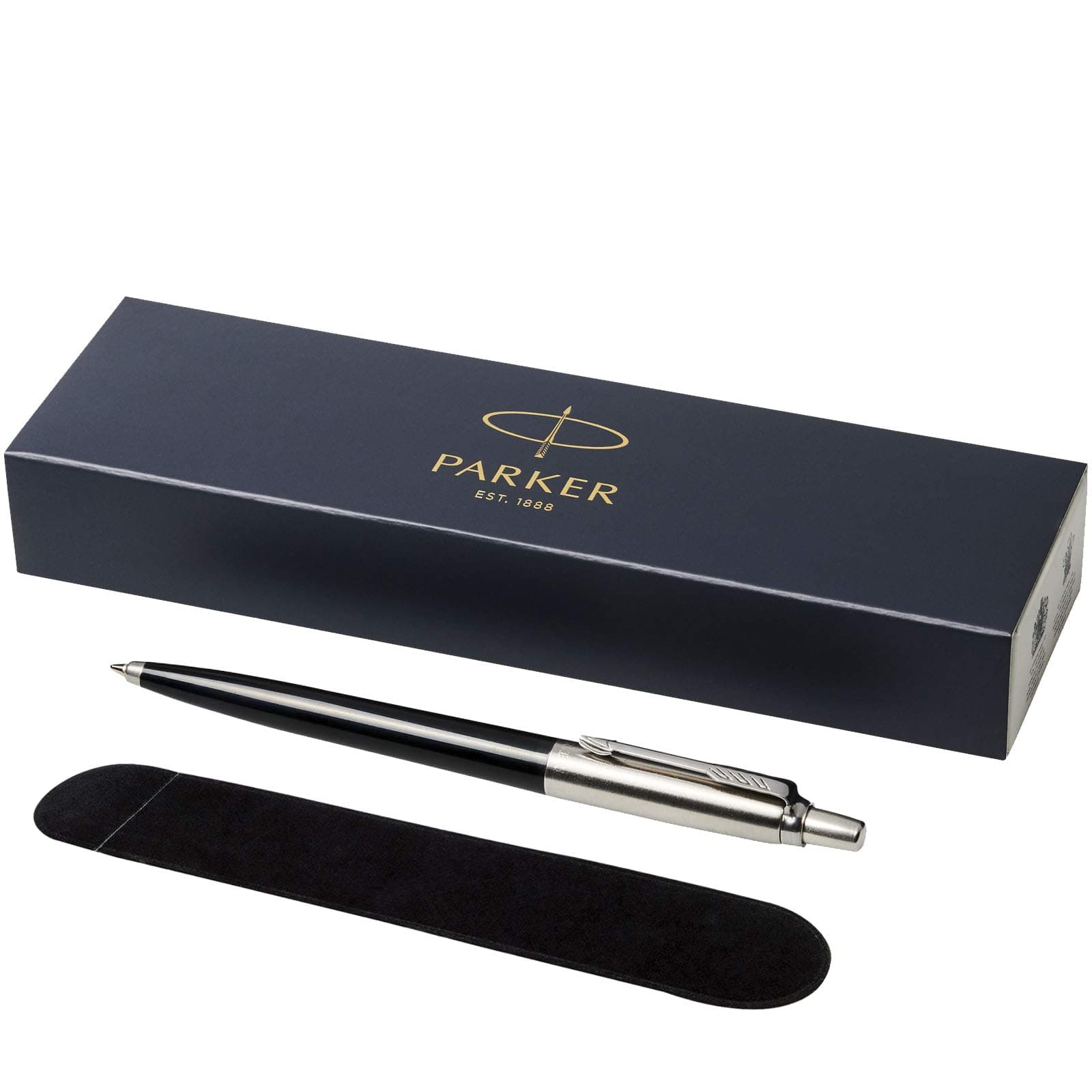 PARKER Jotter Ballpoint Pen with Velvet Pouch in Gift Box - Black Ink - Black Barrel