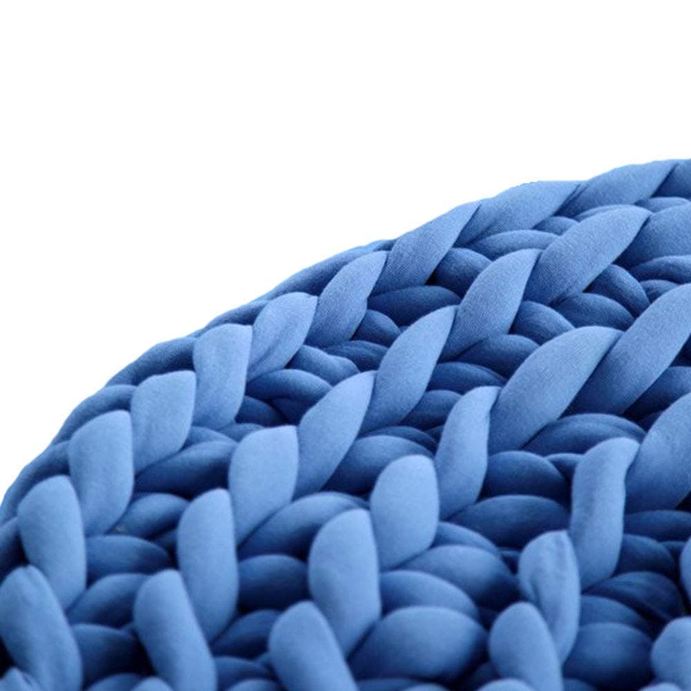 CLISIL Arm Knitted Round Rug Giant Super Chunky Braid Cotton Rug Handmade Blue Cotton Tube Yarn Rug Modern Home Decor Rug 40" Machine Washable