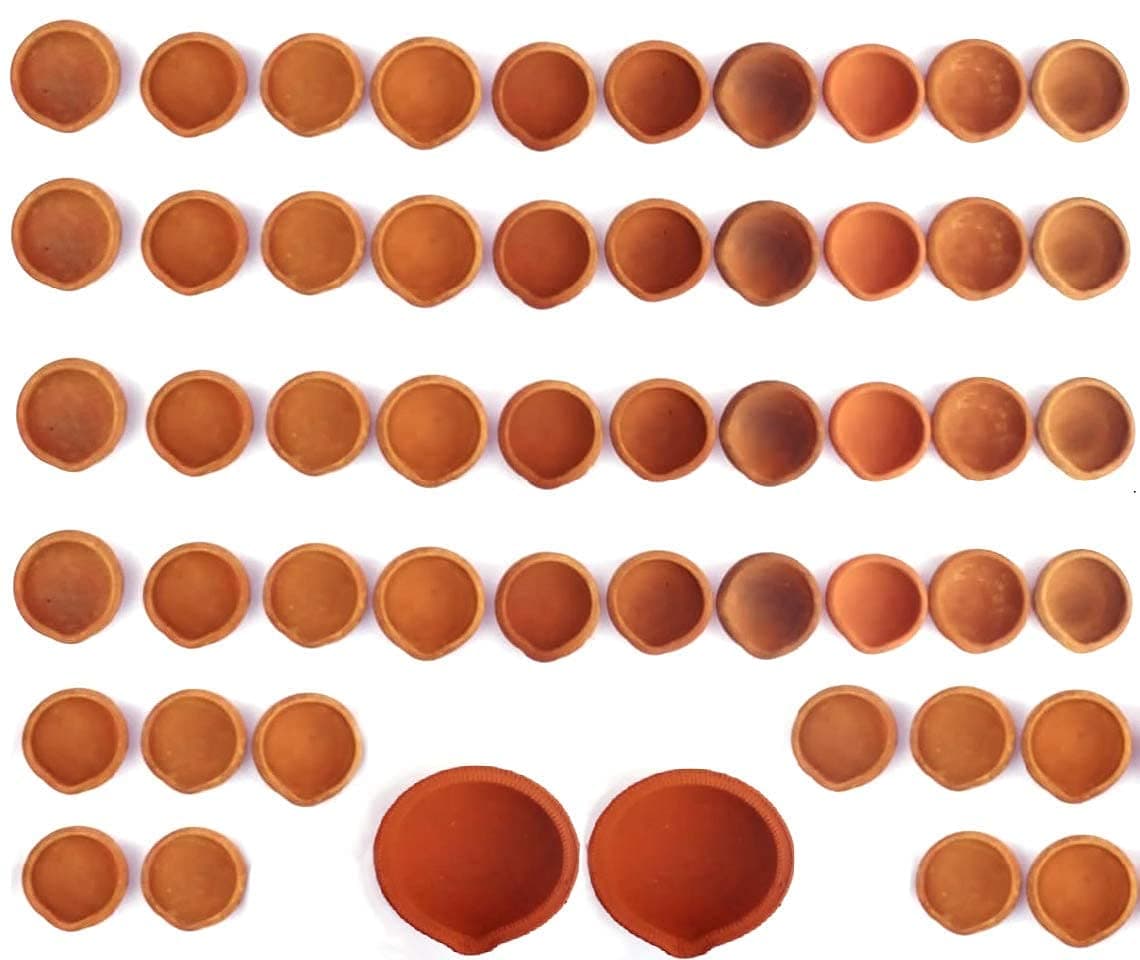 Kaka Jiji handicrafts Diwali/Deepawali Hand Made Mud Clay lamp-Deepak (Diyas)-Set of 101 Pieces with Diya Batti | Clay | Diya Decorative | Diya for Pooja | Diwali Gifts and Decoration mitti Diya