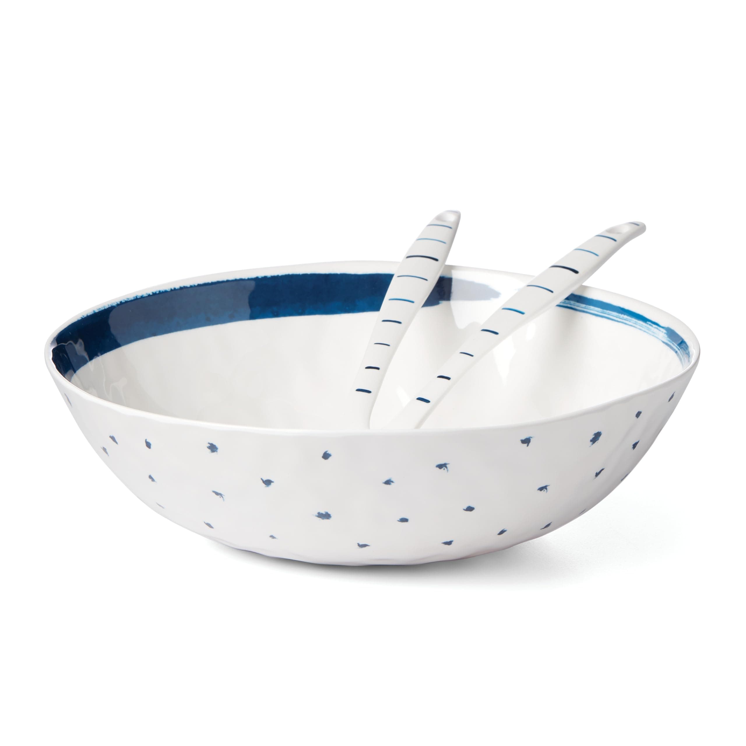 Lenox 895238 Blue Bay Melamine Salad Bowl with Servers, Lightweight Melamine Material