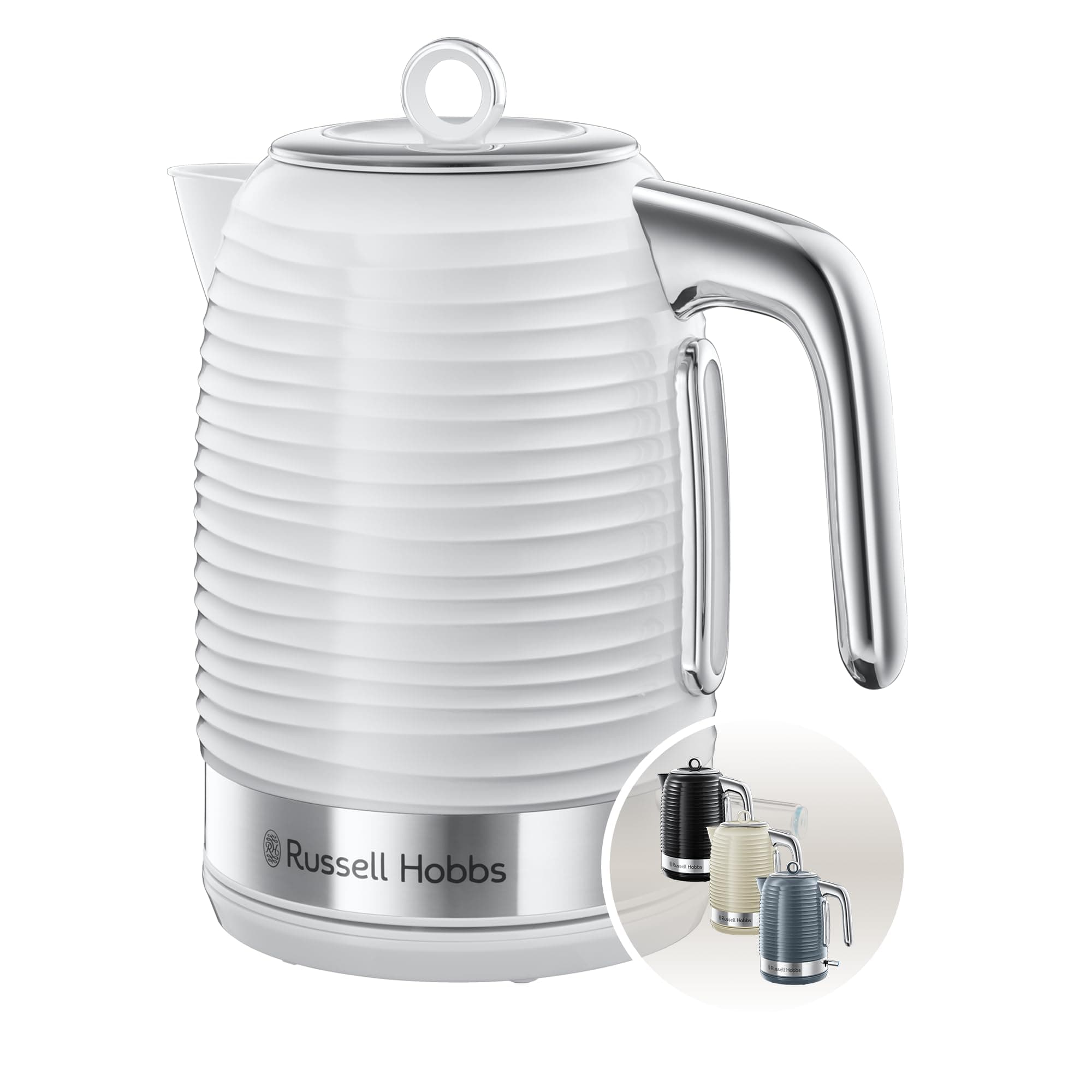 Inspire Electric 1.7L Cordless Kettle (Fast Boil 3KW, White premium textured plastic, high gloss finish, Removable washable anti-scale filter, Pull off lid, Perfect pour spout) 24360