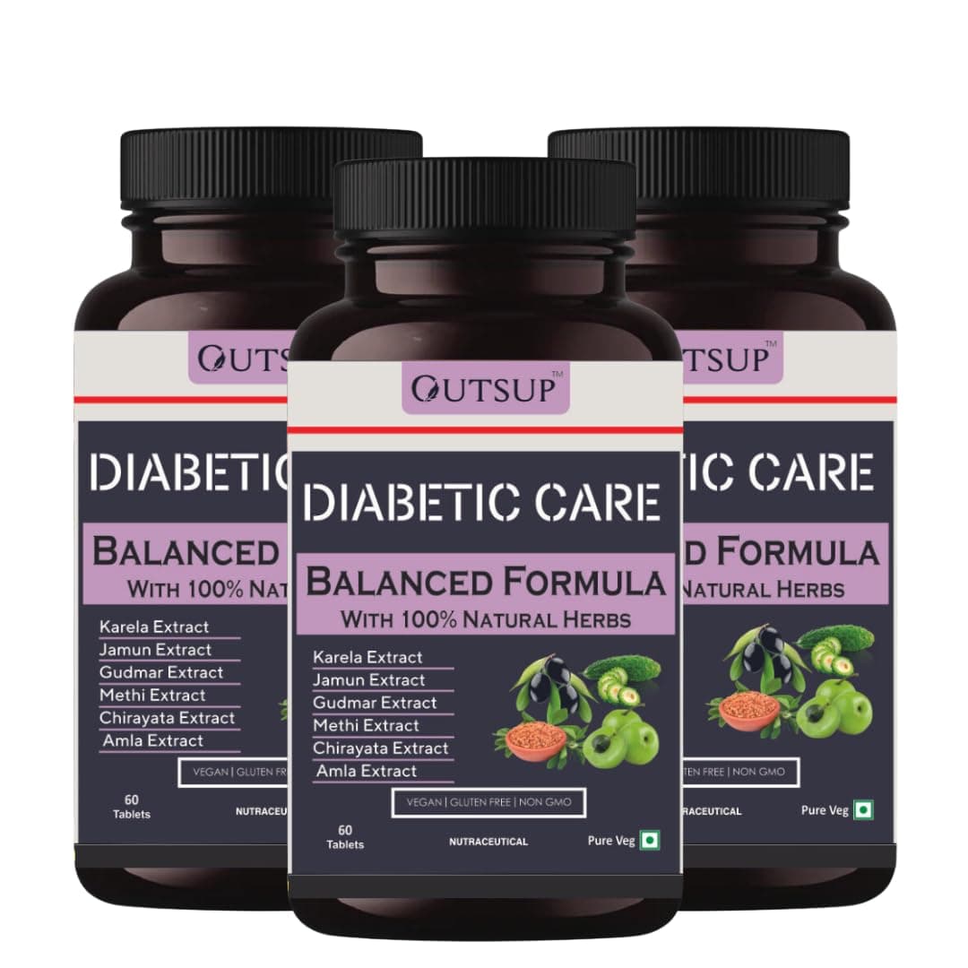 Outsup Diabetic Care Supplements For Men & Women with Karela, Gudmar, Jamun and More I Manages Diabetes & Blood Sugar Levels - 60 Veg Tablets(Pack of 3)