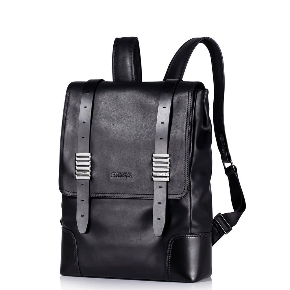 SAMMONS Korean Style Mens Genuine Leather Backpack For Casual Occasion Black