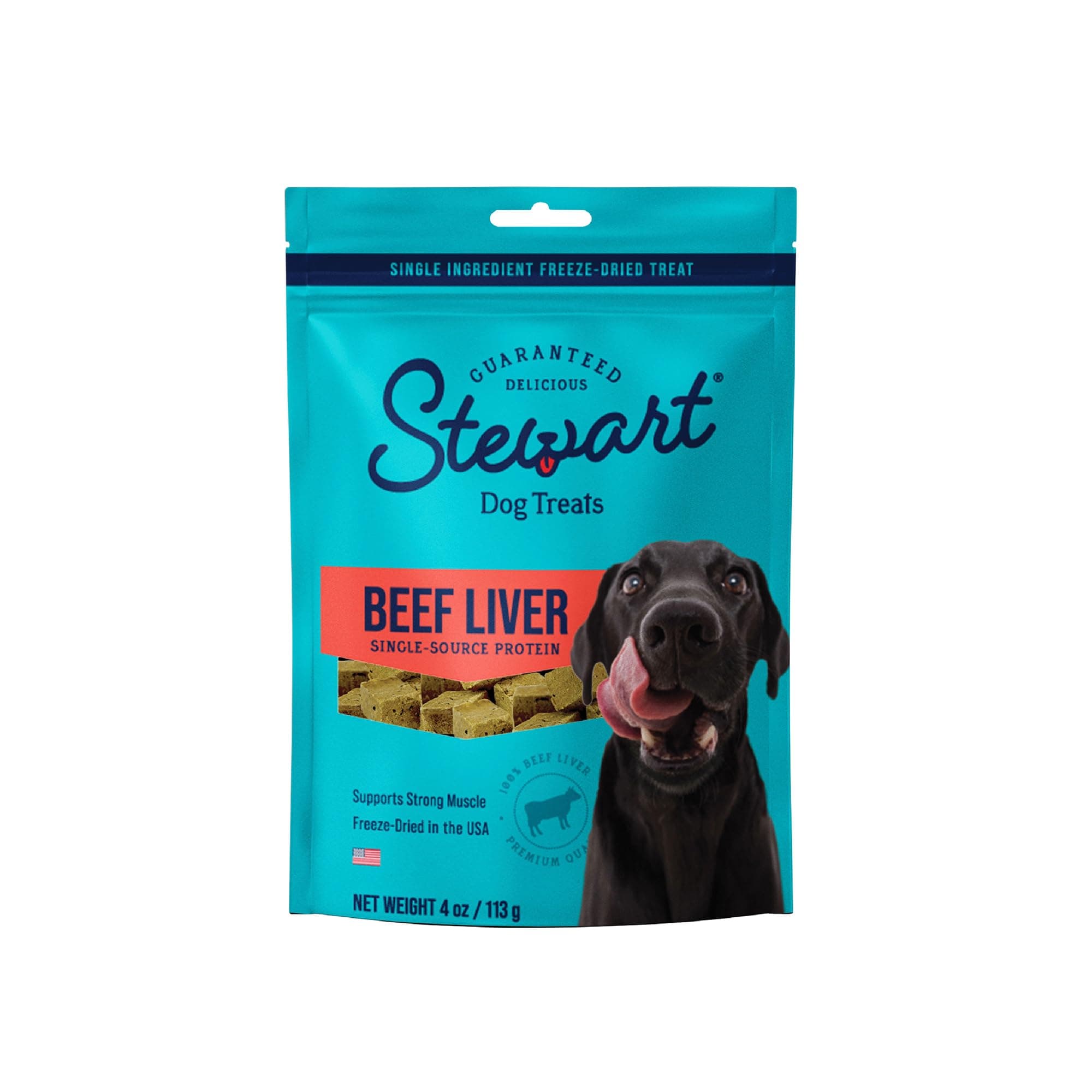 Stewart Beef Liver Dog Treats, 4 oz, ~90 Pieces, Freeze Dried Raw, Single Ingredient, 50% Protein Training Treats or Meal Topper in a Resealable Pouch, Grain Free, Gluten Free