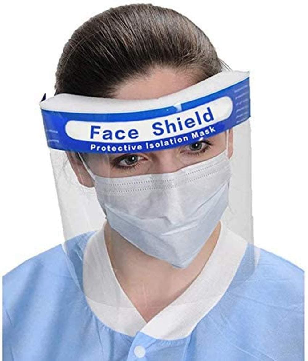 5 pcs Safety Face Shield Full Protection Visor Cap with Protective Transparent Film Elastic Band and Comfort Sponge Lightweight to windproof dustproof Anti-Splash Facial Cover Adjustable for Women Man